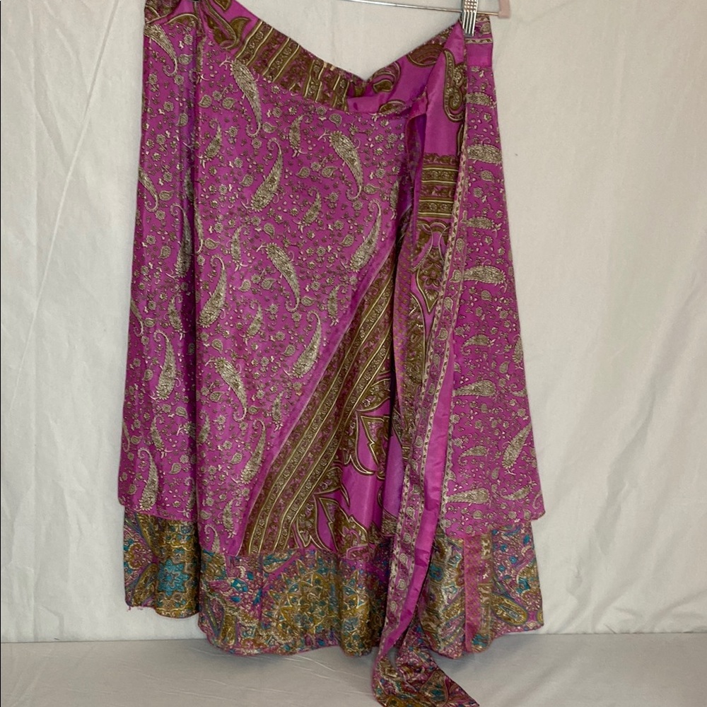 Iris Impressions Paisley Pink and Brown Reversible Women's Wrap Skirt Sz L